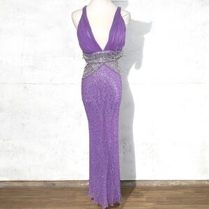 Vintage 100% silk Elegant Purple Gown crystal fairycore luxury glam 4 prom